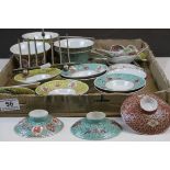 Box of mixed Oriental ceramics, mainly Tea service plus a Silver plated Toast rack