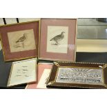 Four bird prints and a cast metal depiction of the last supper