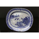 19th Century Oriental Willow pattern blue & white oval dish, approx 29 x 23cm