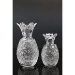 Two Waterford crystal pineapple vases