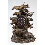 19th Century finely carved Black Forest key wind Wooden Mantle Clock, with Sheep & Forest