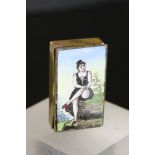 Edwardian Brass Vesta with hand painted Enamel scene to lid depicting a scantily dressed Female