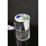 Hallmarked silver scent bottle with enamel thistle design to lid