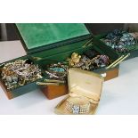 Leather Jewellery box & contents to include Vintage Costume jewellery