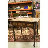 Arts and Crafts Style Oak Side Table, heavily carved with various patterns including Geometric,