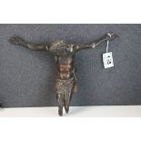 Antique wooden crucified Christ figure lacking cross