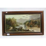Framed Oil on canvas Painting of a River scene, signed "E.L", measures approx 29 x 59cm