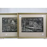 Pair of framed images of Paris, Notre Dame, Place du Tertre