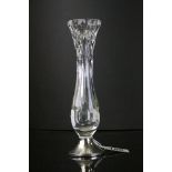 Cut glass Vase with weighted Hallmarked Silver foot, stands approx 20cm