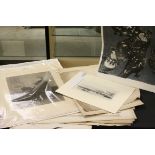 Quantity of unframed mid 20th century watercolours, a framed print of an early flight and a