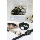 Box of mixed Watches, mainly quartz plus a vintage Oil bottle