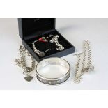 Hallmarked Silver charm style Bracelet, two Silver heart Necklaces plus a Hallmarked Silver parcel