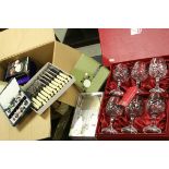 Boxed set of crystal goblets, placemats & other kitchenalia