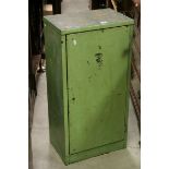 Mid 20th century Industrial Green Metal Cabinet, the single door opening to reveal shelves and