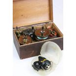 Vintage Fishing Reels and accessories in a wooden box to include; Flies, shot etc