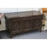 *17th century Oak Coffer / Panelled Chest with carvings to the front and sides, circa 1660, 68cms