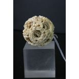 Carved early 20th century ivory puzzle ball