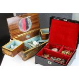 Lacquered jewellery box & contents to include Costume jewellery, plus an Italian wooden Musical