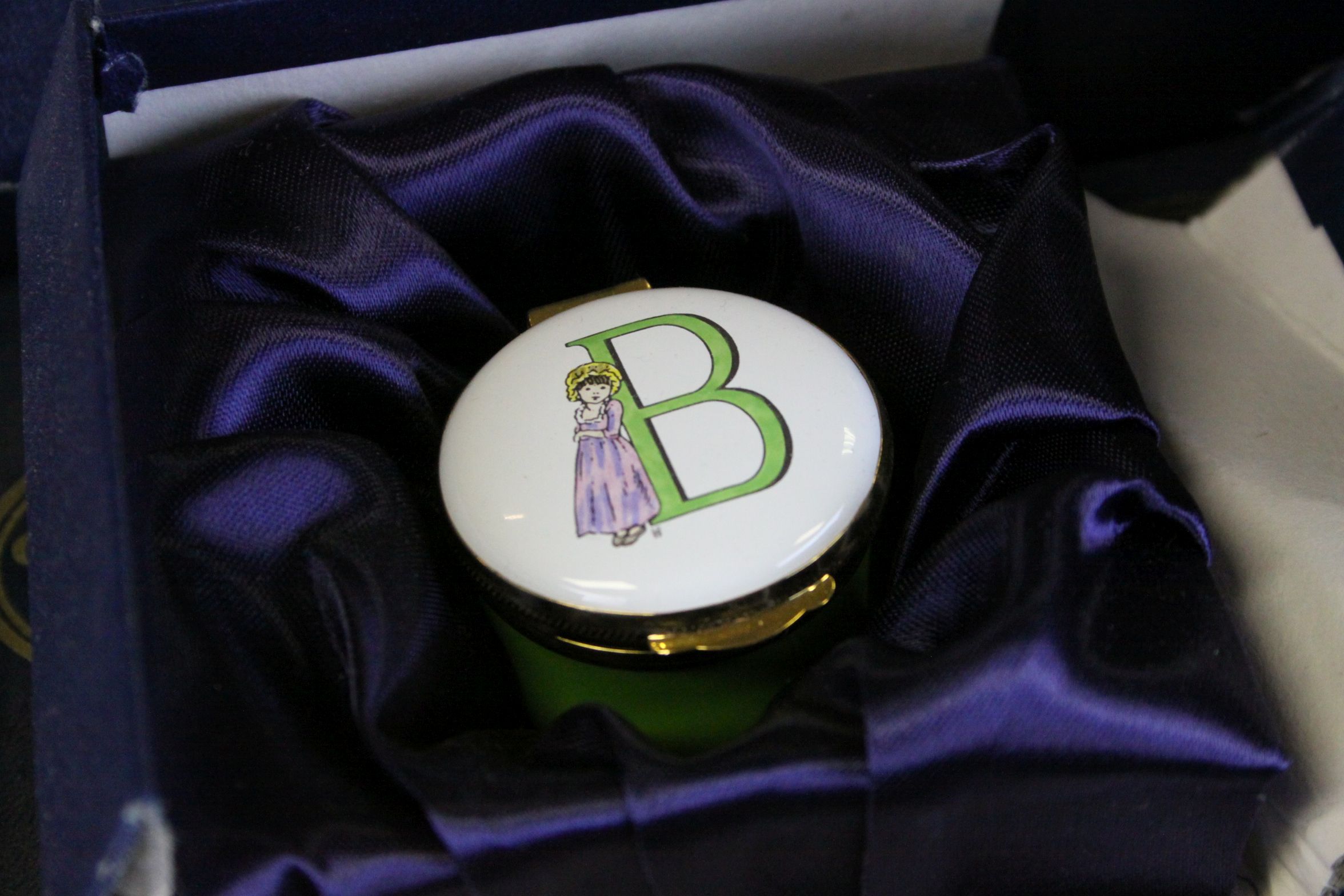 26 boxed Crummles Enamel pill boxes, mainly with COA's all with Letter's of the Alphabet - Image 3 of 3