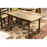 *French Walnut Centre Table, the rectangular plank top with rounded corners, plain frieze, on four