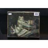 Oil on canvas painting, kittens at play indistinctly signed, approx 20cm x 26cm