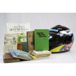 Shark full faced motorcycle helmet and a quantity of motorcycle books and booklets