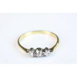Yellow gold three stone diamond ring of 30 points approx.