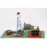 Small Mamod windmill steam plant featuring stationary engine and line shaft plus a scratch built