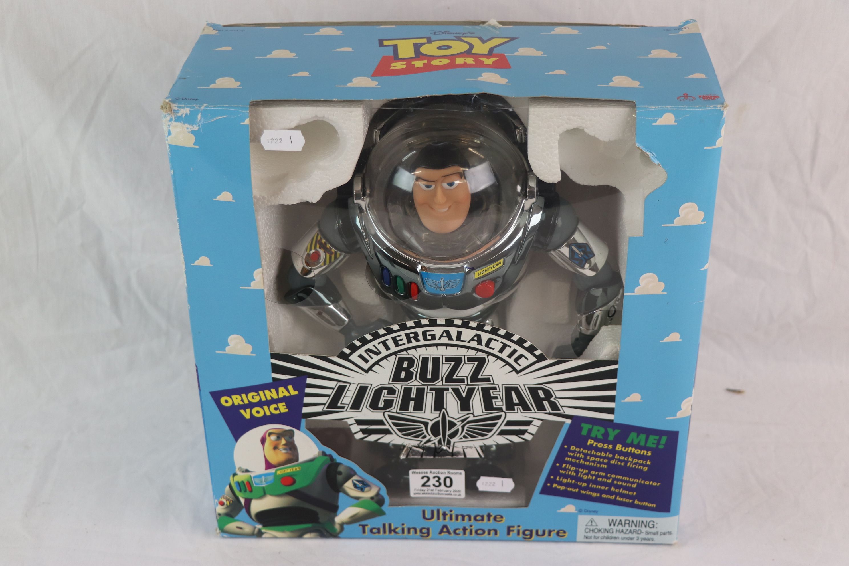 Boxed Think Way Toy Story Ultimate Talking Action Figure with 3 discs, box showing some storage wear