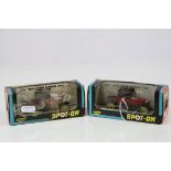 Two boxed Triang Spot On 266 Bull Nose Morris diecast models in red, diecast excellent, box windows