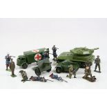 11 Britains military figures plus 3 Dinky diecast models featuring 670 Armoured Car, 626 Ambulance