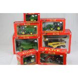 Seven boxed diecast Britains Elite 1:32 agricultural vehicles and implements, to include nos. 14775,