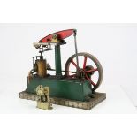 Stuart horizontal stationary beam engine with flywheel, cast iron, on cast base, base length 14"