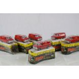 Six boxed Dinky 410 Bedford Royal Mail Van diecast model, diecast excellent, boxes vg with ref