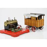 Mamod Stationary SE5 rebuilt with twin piston plus a scratch built wagon/carriage with Mamod