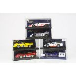 Six cased Fly slot cars to include 88187 Porsche Carrera, 96088 Lola T70 MK3B, C2 Ferrari 512 S, C21