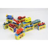 10 Boxed Matchbox 75 series diecast models to include 71 Wreck Truck, 28 Mack Dump Truck, 53 Fird