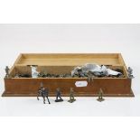 Collection of mid-late 20th C miniature WWI metal figures within wooden box