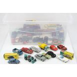 36 Mid 20th C play worn Corgi and Dinky diecast models featuring boxes for Corgi 228, 320, 303 and