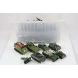 Quantity of play worn diecast military vehicles and plastic military figures, to include Dinky,