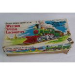 Boxed tin plate TM Japan 3230 Battery Operated Mystery Action Western Special Locomotive