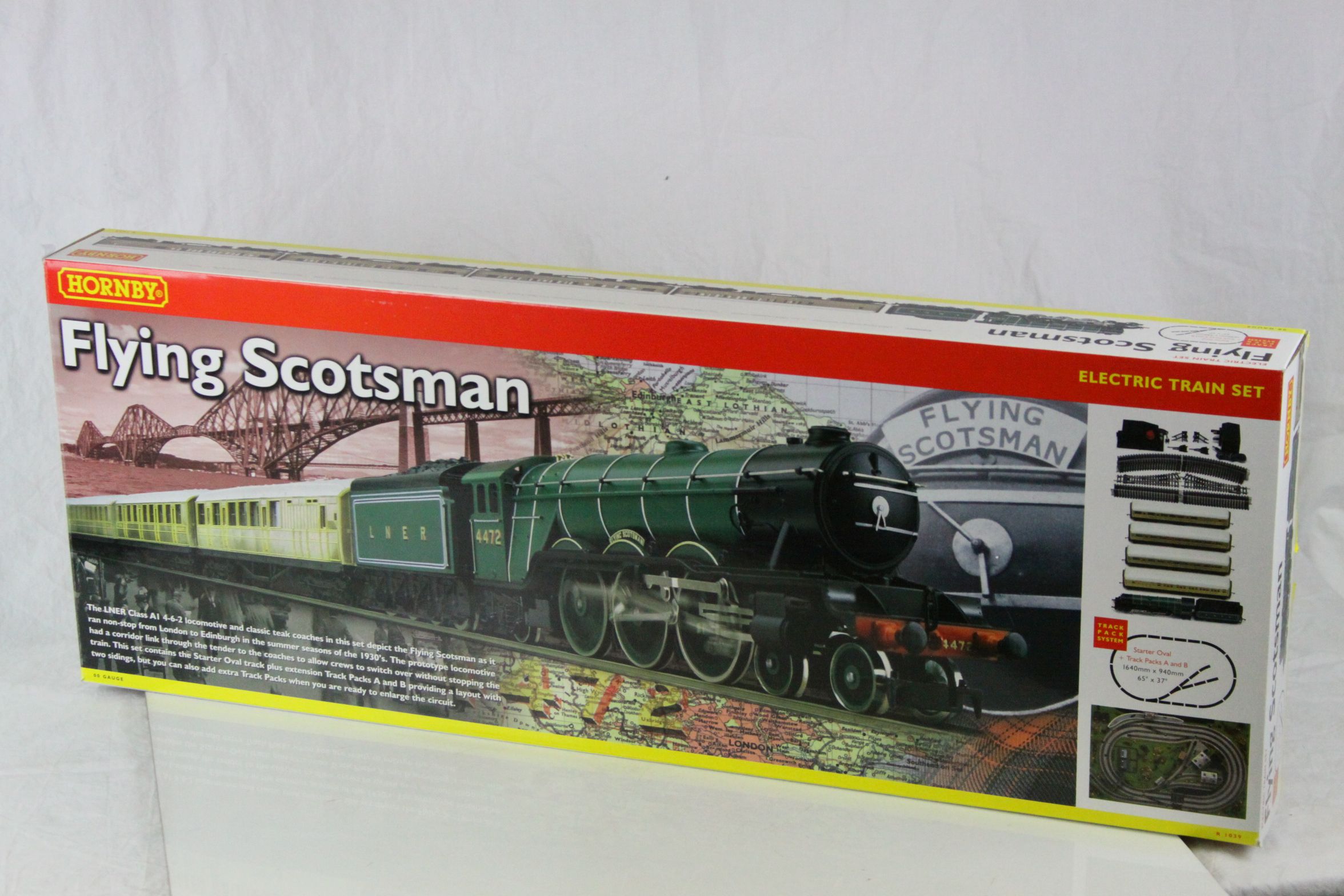 Boxed Hornby OO gauge R1039 Flying Scotsman train set complete and within original paper, with outer