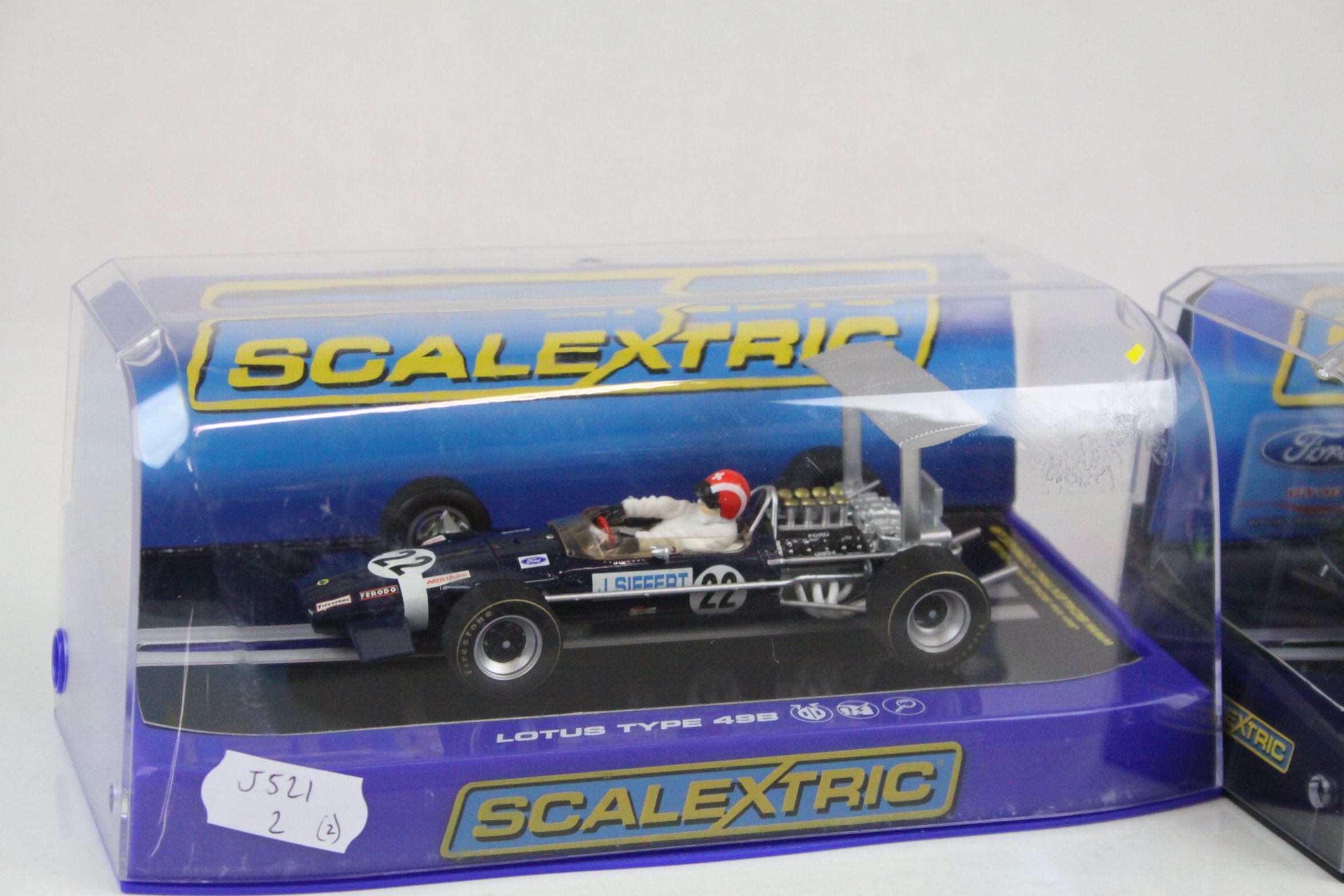 Two cased Scalextric slot cars to include C3413 Lotus Type 49B Jo Siffert Rob Walker Racing 1968 and