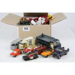 Quantity of vintage play worn diecast models to include Corgi, Matchbox and Dinky, some repainting