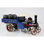 Mamod SW1 Steam Wagon in blue with 6 customised plastic barrels, vg