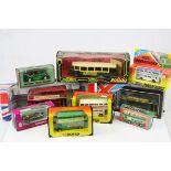 Nine boxed car & bus diecast models to include 3 x Solido AEC Double Decker RT, No. 4404 Bus Green