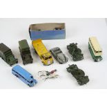 Seven play worn Dinky diecast models to include Guy, Military, and buses plus a group of Dinky