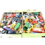 Quantity of vintage play worn diecast to include Matchbox, Britains, Solido etc (2 boxes)