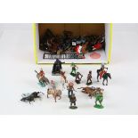 Quantity of vintage metal soldiers and figures to include Britains featuring Horseback, Wild West,