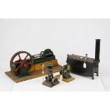 Three Stationary steam engines to include vertical cast model on wooden stand, Bristol Model